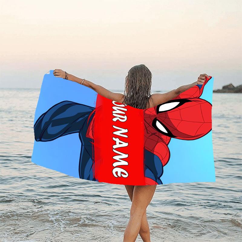 1pc Spider Man1 Beach Towel with Custom Name, Beach/Swimming/Bath/Picnic/Camping Towel, Suitable for Seaside Beaches