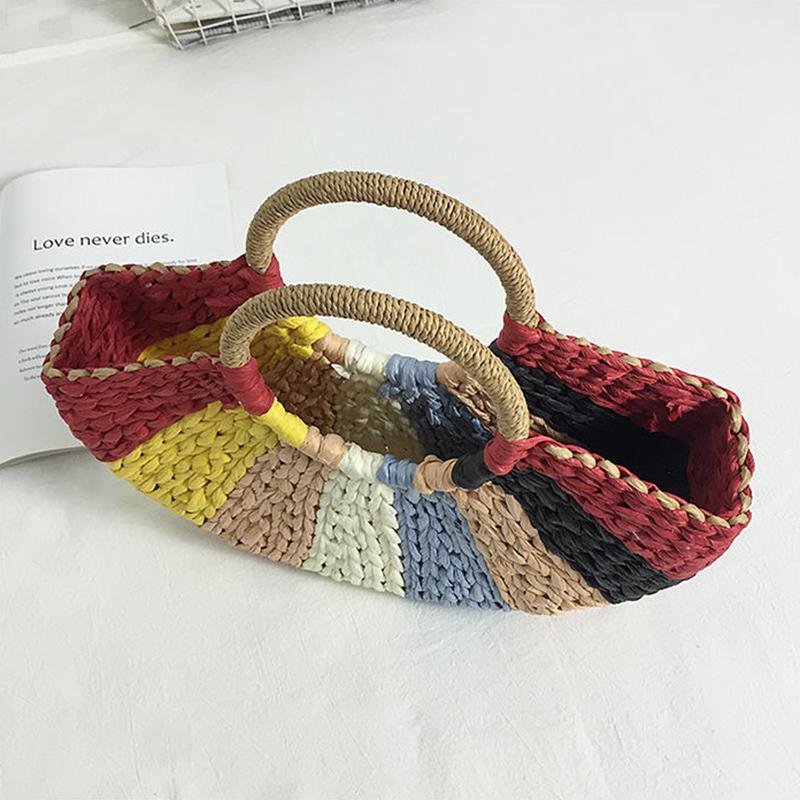 Yogodlns Summer Weaving Women Bags Beach Seaside Multicolor Straw Handbag Lady Travel Handwoven Totes Wrist Handbags