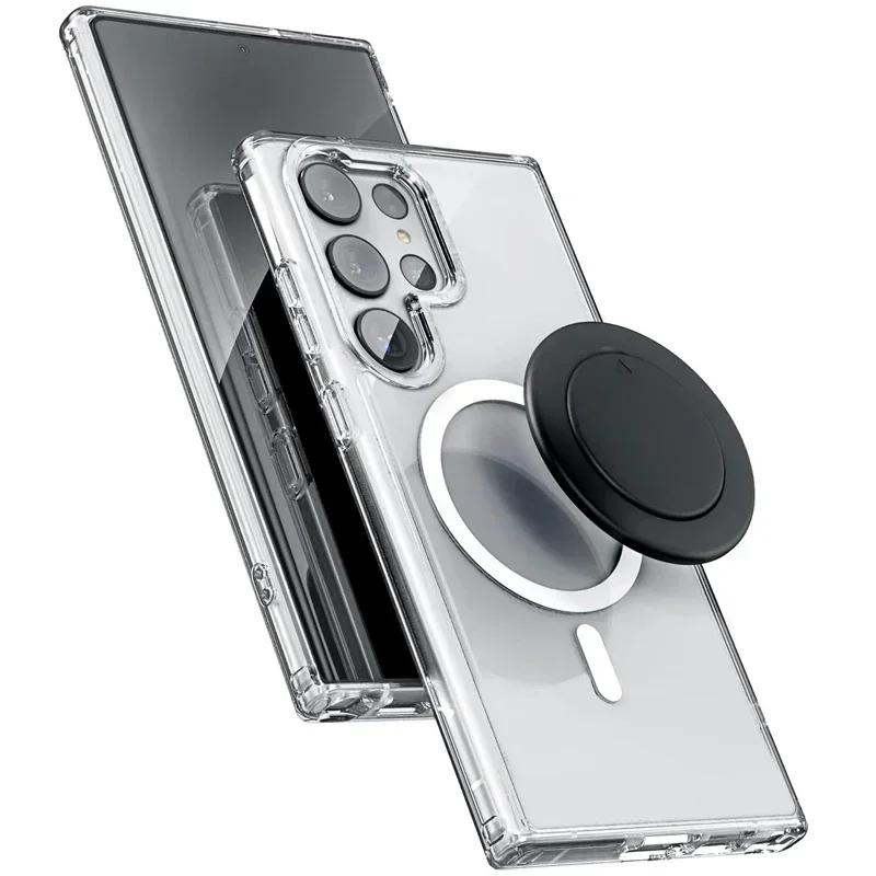 Clear Hard Phone Case For Samsung Galaxy S25 S24 S23 FE S22 S21 Ultra Plus Edge Magsafe Magnetic Wireless Charger Original Funda