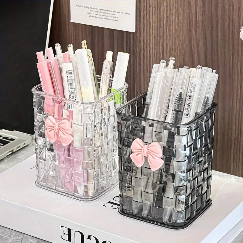 Acrylic Storage Basket Clear Desk Organizer Pen Holder For Accessories Stationery Office Desktop Cosmetic Brushes