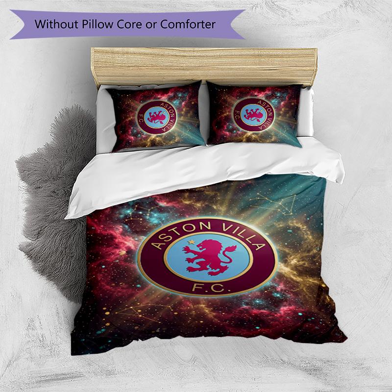 Set Lenzuola Stampato Aston Villa Football 3 Pezzi, Comodo Set Copripiumino per Camera da Letto Amico della Pelle