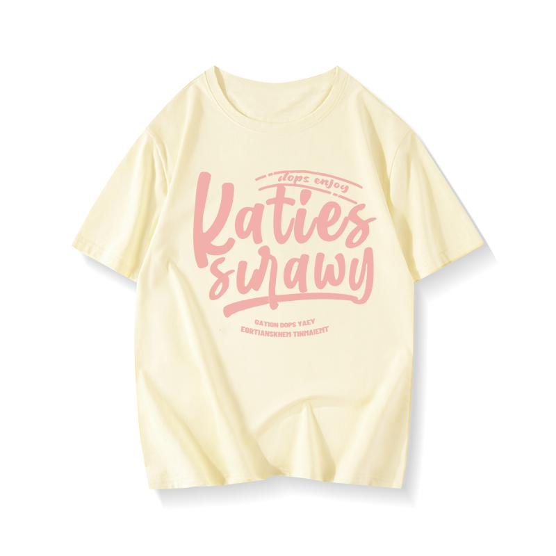 Bla Oversize Loose Cotton Ort Sve T-irt Women's Summer 2023 Sle Korean Round Ne Print Casual Faion Top