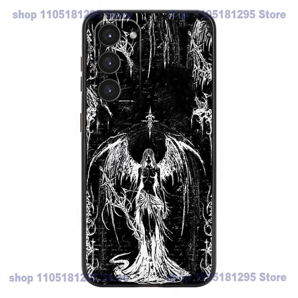 Gothic Cyber Sigil Cross Eyes Skull Phone Case For Samsung Galaxy A32,21s,22,31,52,53,72,73,Note20,8,9,10 Silicone Black Cover