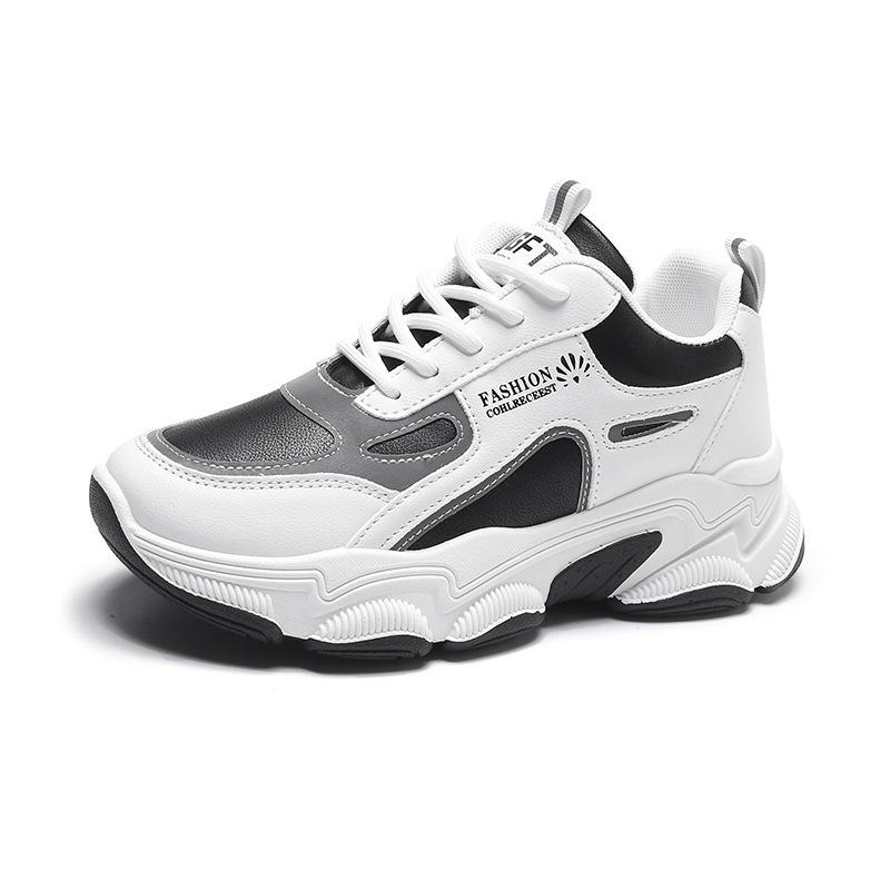 Sneakers spring, autumn and winter new color matching thick-soled dad shoes ins trendy leather surface breathable casual running shoes