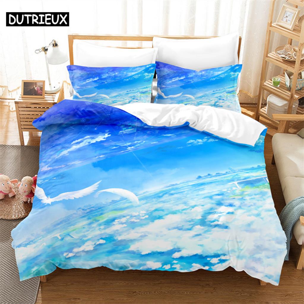 Comforter Blue Sky Scenery Queen Bedding Set Kids Bedding Digital Printing King Size Bedding Set