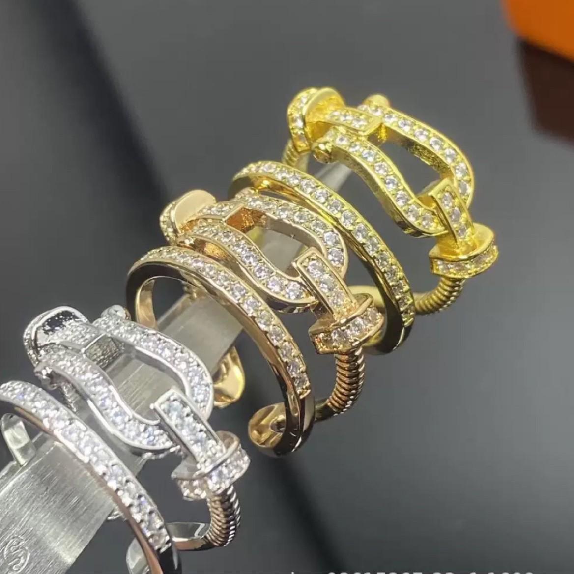 Fei Jia Horseshoe Buckle Two-in-One Adjustable Diamond Ring Set Platinum Open