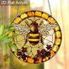 Acrylic Honey Bee with Flowers Suncatcher, Stained Glass Effect Window Hanging Ornament for Nature & Bee Lover Gifts