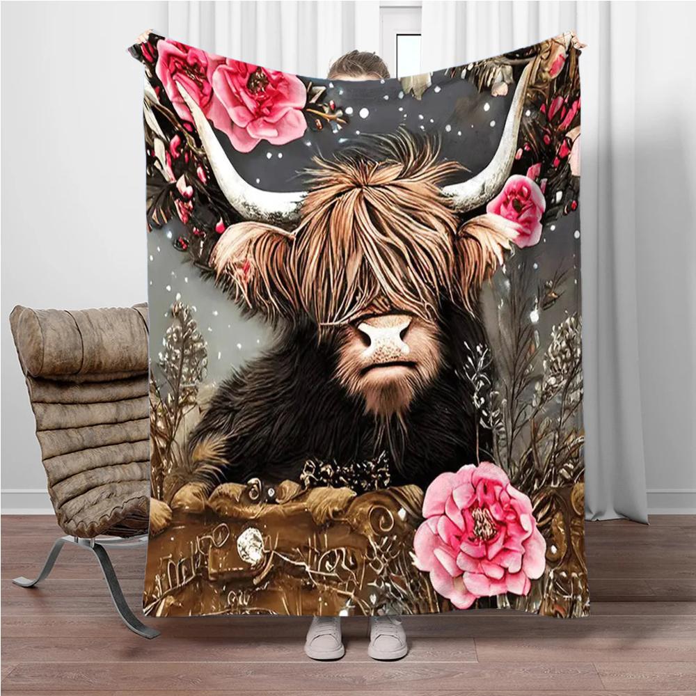 

Highland Cow Flannel Blanket Children Warm Soft Blanket for Sofa Bed Cover Blanket Suitable for Birthday Souvenir Camping Gifts 75x90cm