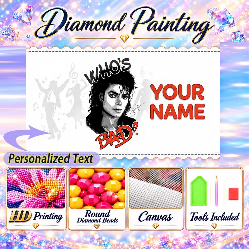 Michael Jackson 5D DIY Diamond Painting Custom Name Text, Full Drill Rhinestone Mosaic Art Home Gift