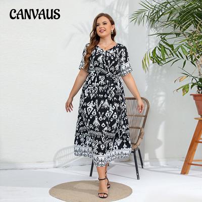 Women's Dress Plus Size Elegant Temperament Elastic Waist V-Neck Long Dresses