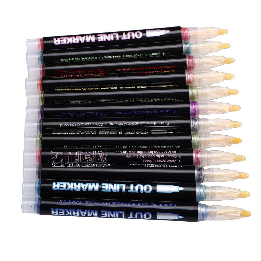 12pcs  ing Dual Line Pens Metallic   Marker Set Self   Pens for Doodle Art