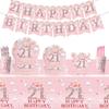 Cute Pink 21st Birthday Party Supplies Disposable Tableware Set With Banner Napkins Cups Plates And Utensils