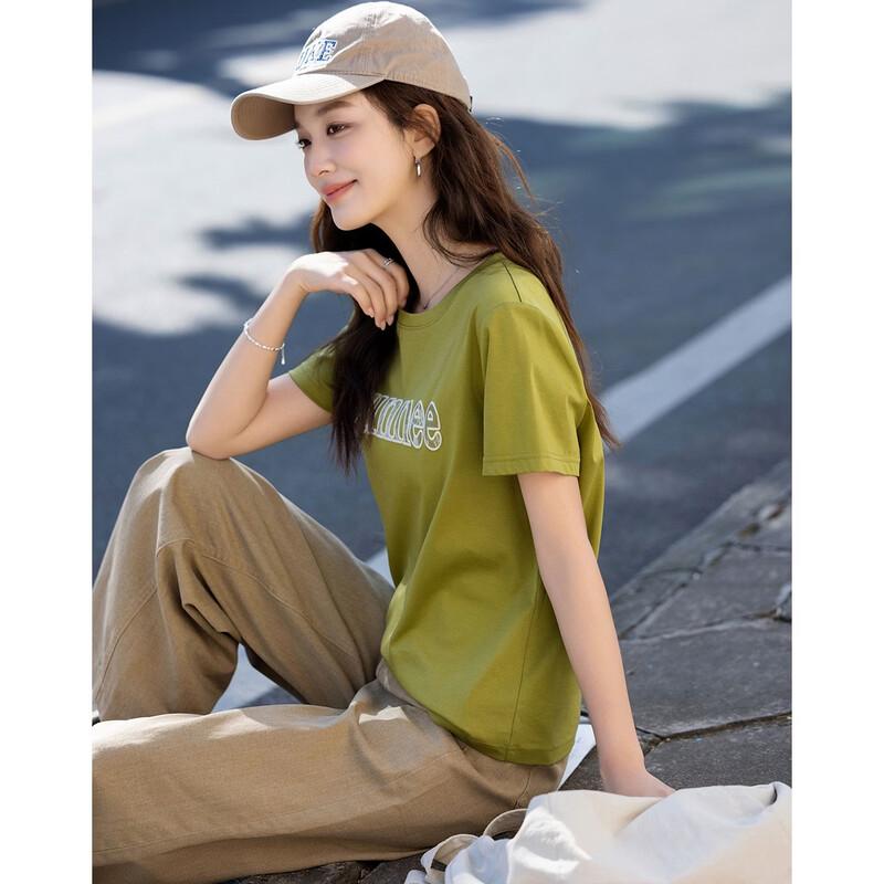 Demana Women's Silk Blend Letter Print Short Sleeve T-Shirt