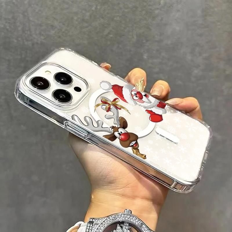 Magnetic Christmas Santa Reindeer Phone Case for For iPhone 17 Air 16 15 14 13 12 11 Pro 16E 17Air XR 7 8 Plus Acrylic Cover