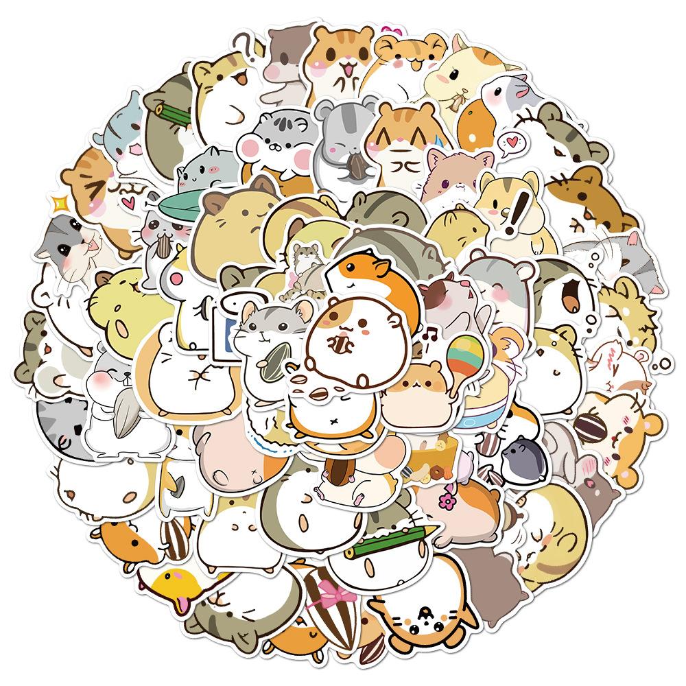 100 Cartoon Cute Round Rolling Hamster Doodle Stickers Mobile Phone Case Skateboard Suitcase Waterproof Stickers