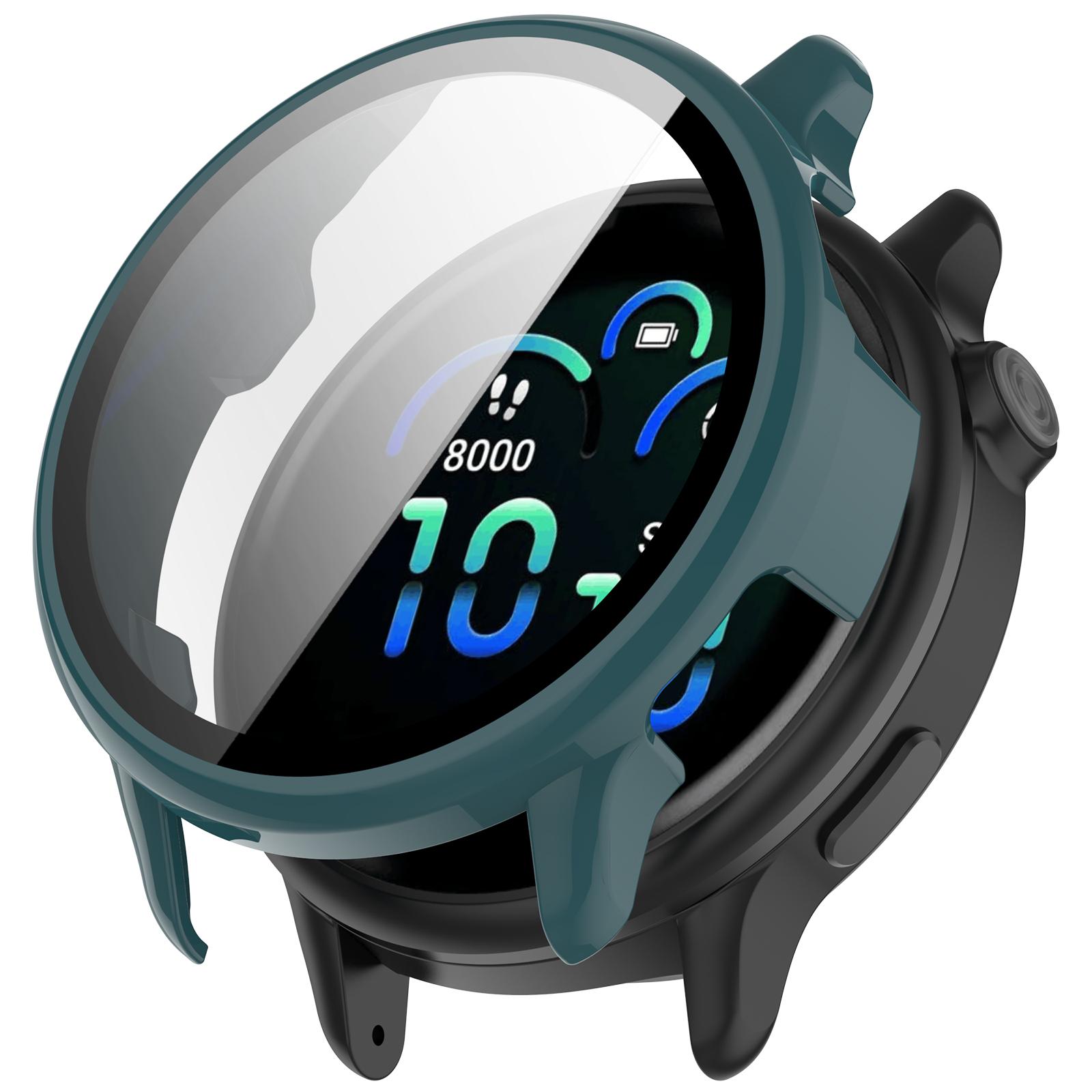 

For Garmin Vivoactive 6 Watch Case WANLONFENG PC Frame Cover with Tempered Glass Screen Protector Green