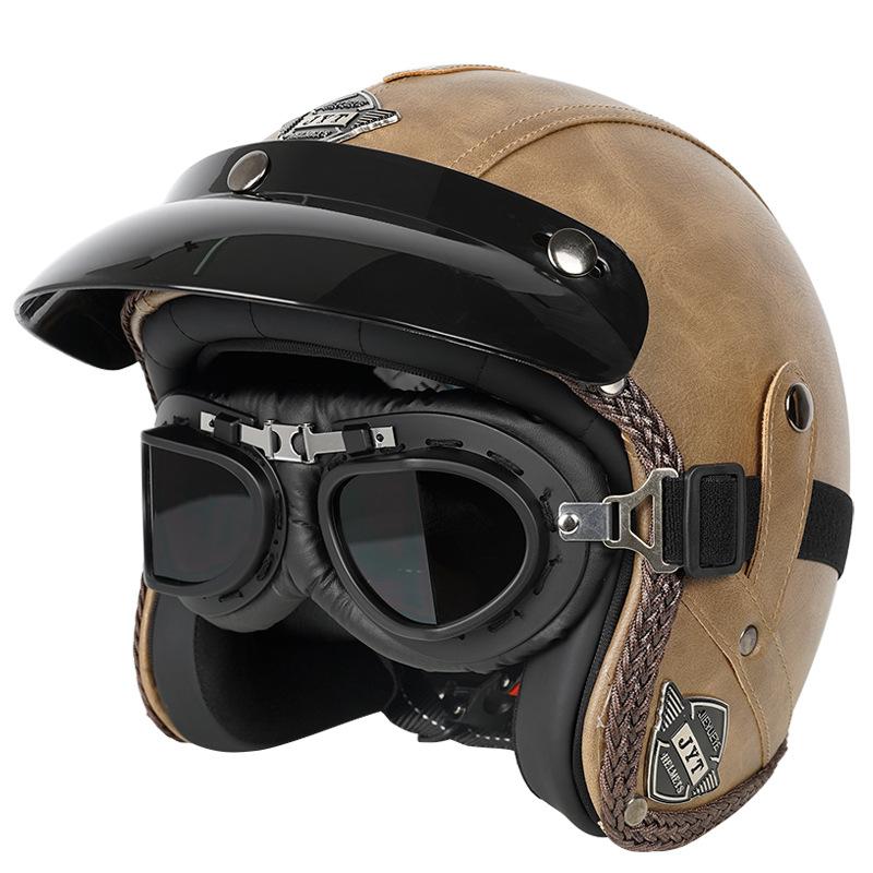 Casco de motocicleta Harley Prince Cruiser retro con certificación 3C, de cuero, para hombre y mujer, para todas las estaciones, para motocicleta eléctrica, 3/4/5