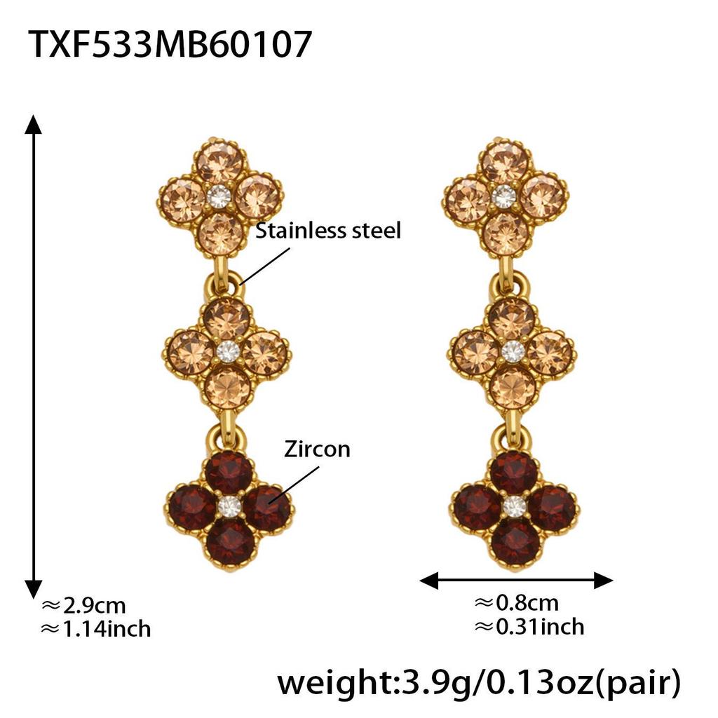 Multi-Color Zirconia Diamond Necklace, Bracelet, Ring & Earring Set - Stainless Steel