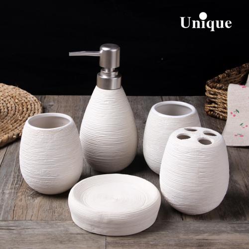 Hand-drawing European Style Bathroom Five-piece Ceramic Lotion Bottle Bathroom Supplies Kit Bathroom Decoration Accessories
