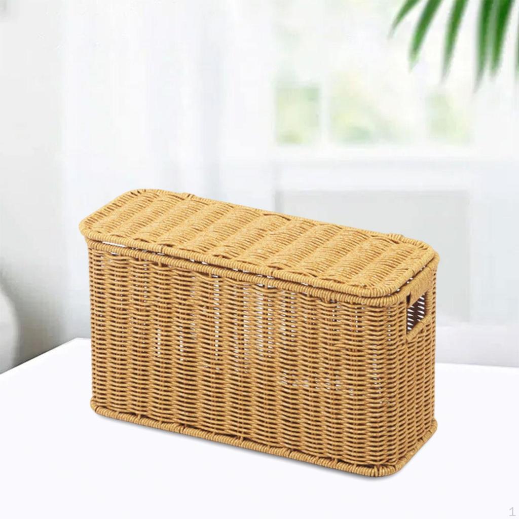 Imitation Rattan Basket Decorative Multifunction with Lid Hand Woven Sundries Container for