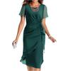 Kjole for kvinner sommerkjole slim fit kjole ensfarget chiffon rund hals kort ermet kjole