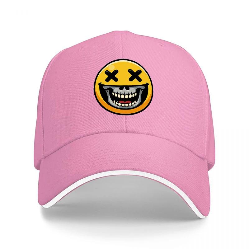 Face Skull Design Baseball Cap Black with Yellow Emoticon Graphic Cool Streetwear Style Hat for Unisex and Women