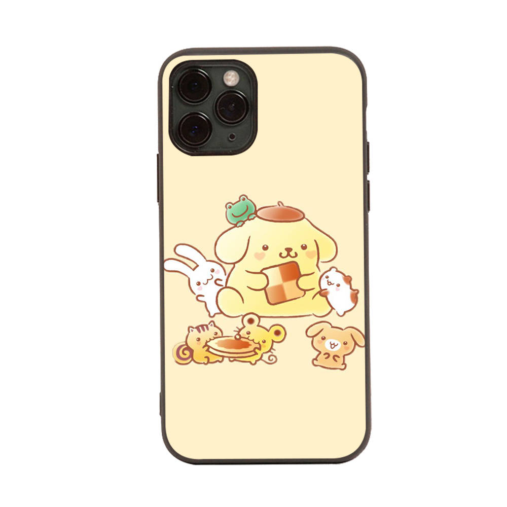 HK28 PomPom Purin Black Sofe Case for iPhone 16 15 Plus 14 13 Pro 8 SE XR XS Max P30 Nova 5T Y5P Y6 Y7 Y8P Y9 Realme C30 C33 C31 VIVO Y36 V27