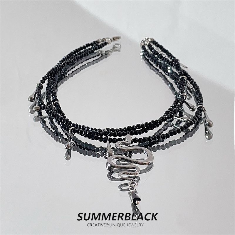 

Чокер в готическом стиле, имитация змей, женская цепочка для ключицы, с бусинами Black Beaded Snake Necklace