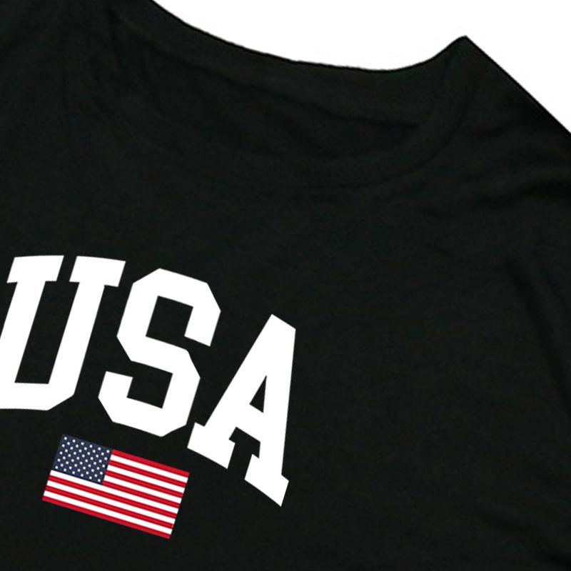 Sommer Flaggenbedrucktes reines Baumwoll-Kurzarm-Oberteil Lässig Vielseitig Locker Rundhals Damen-T-Shirts Damen