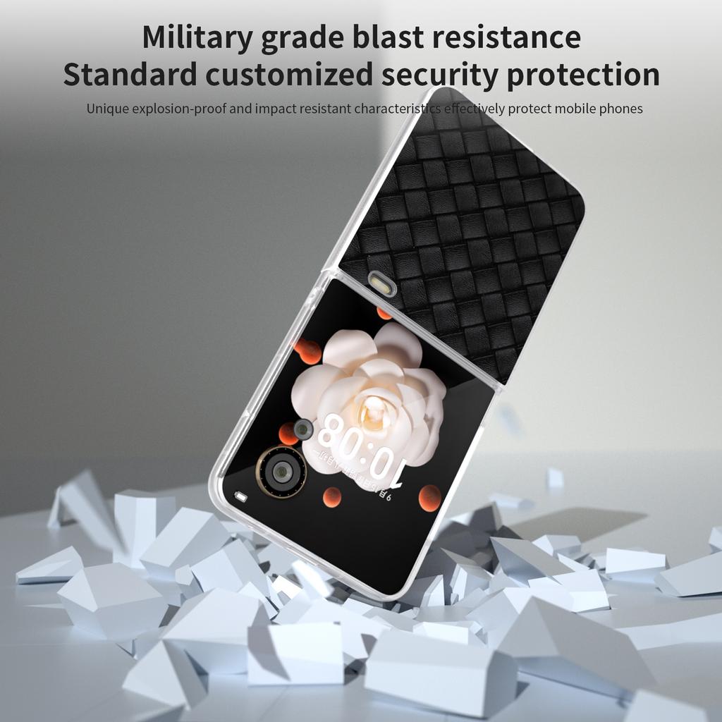 For Honor Magic V Flip 5G Case Woven Texture Matte Edge Leather+PC Phone Cover