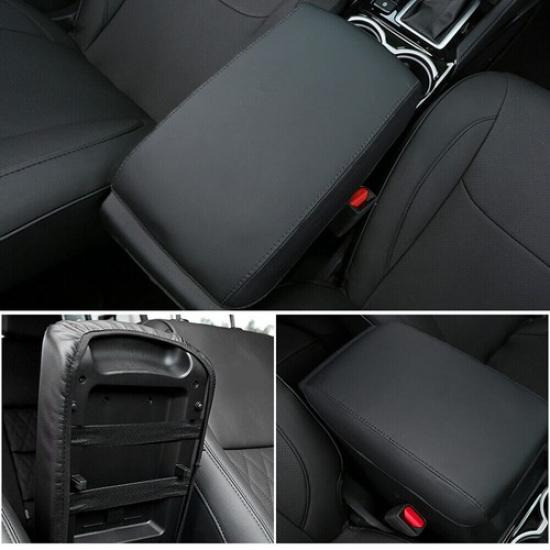 For Jeep Wrangler 2018- Center Console Lid Leather Armrest Pad Cover Black
