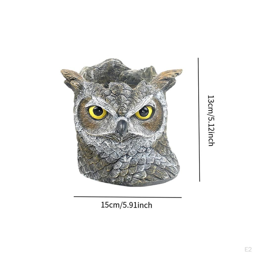 Owl Statue Planter Plant Pot Resin Sculpture Multifunctional with Drainage Hole Indoor Decoration