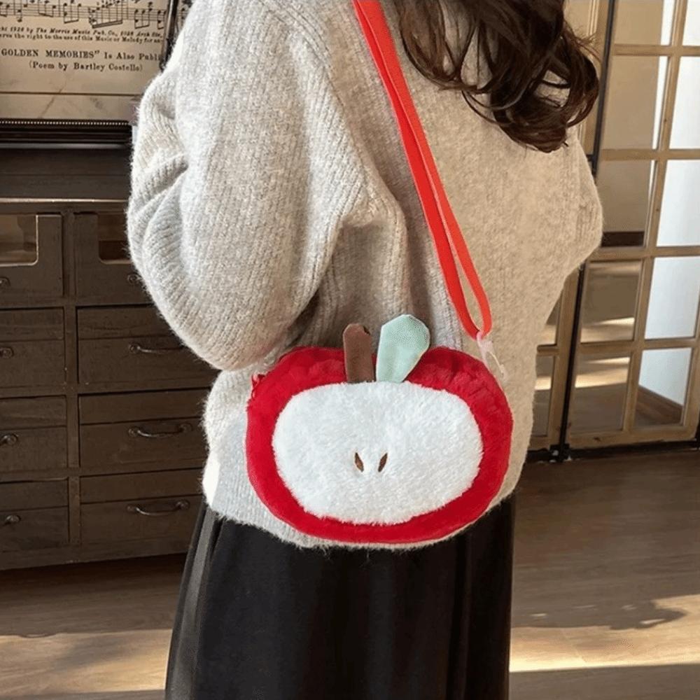 Soft Plush Crossbody Bag Red Small Mobile Phone Bag Kawaii Fruit Shoulder Bag Girls