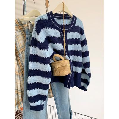 Striped Sweater Jacket Women Wear In Autumn and Winter New Lazy Wind Small Top Knitted Cardigan