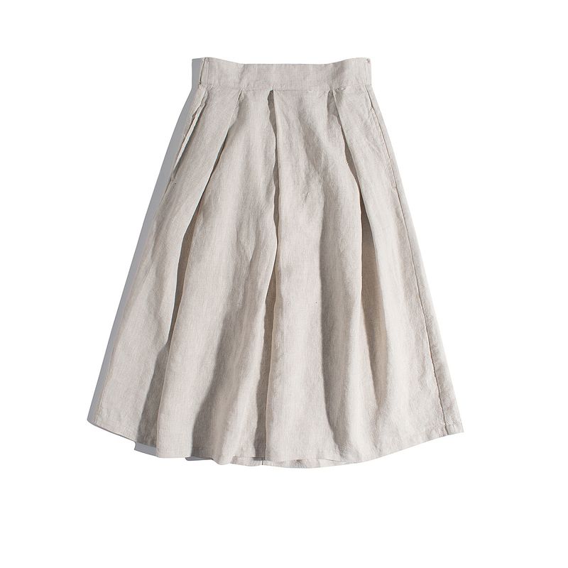 Export Export Daily Order 9 Pure Linen French Large Pleated Easiest for Match Artsy Waist Umbrella Skirt Mid Skirt