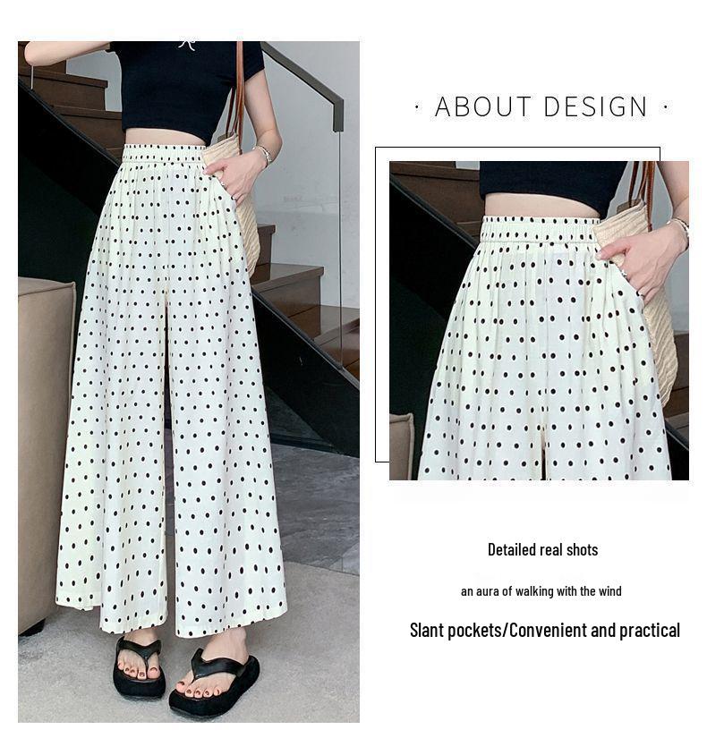 Gepunktete Eis-Seiden-Hosen mit weitem Bein – Sommerlich dünn, locker, formend, A-Linie, Übergröße, Fee-Stil für Damen.
