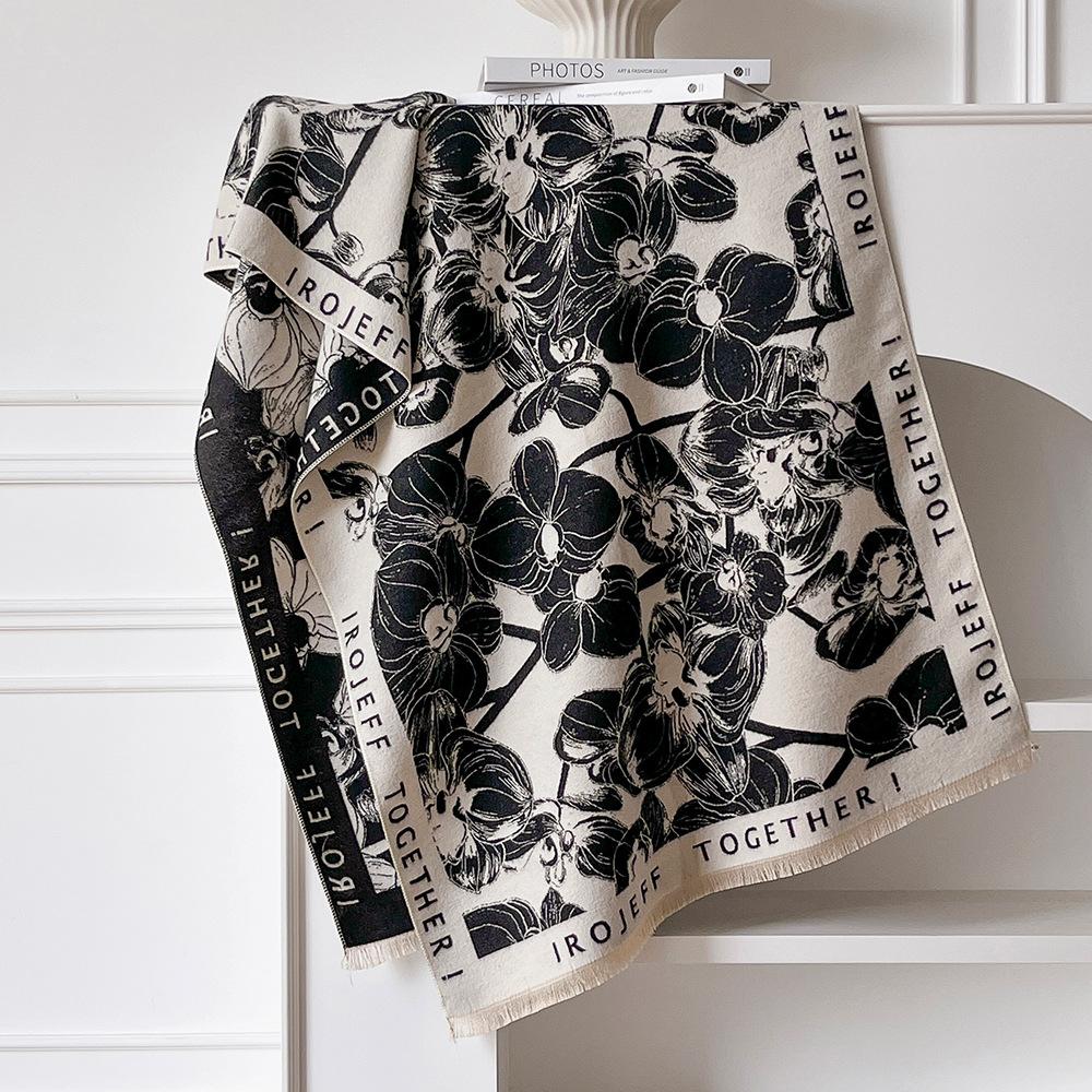 Retro scarf red imitation cashmere high-end shawl versatile warm thickened shawl with extended air conditioner blanket