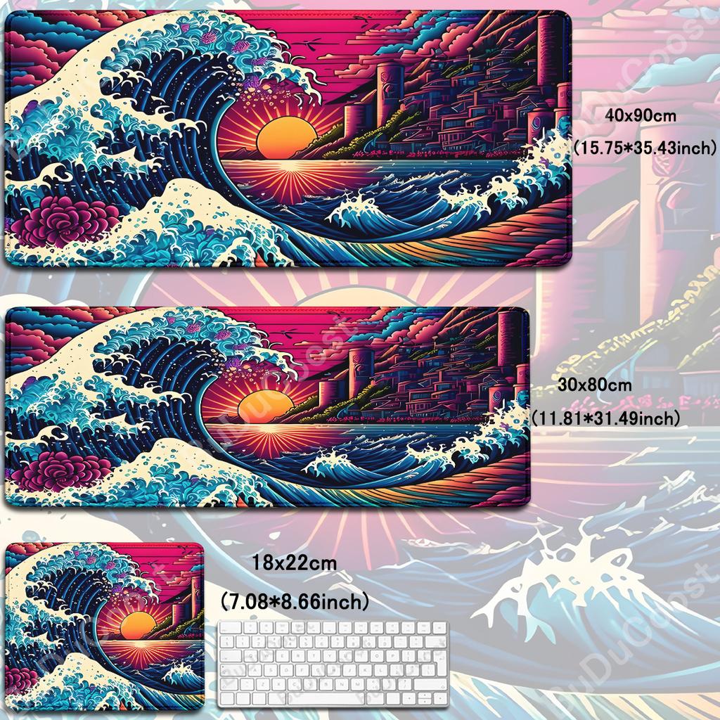 Japanese The Great Wave of Kanagawa Large Gaming Mousepad 800x300mm Gamer Keyboard Lock Edge Desk Mats Office Laptop Accessories