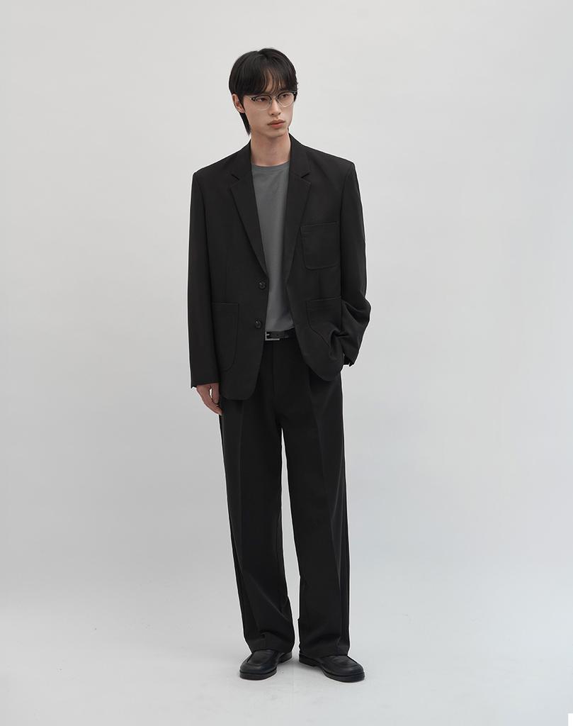 WORK ON BODY OFF Ordo Semi-Wide One-Pleat Slacks [Black]