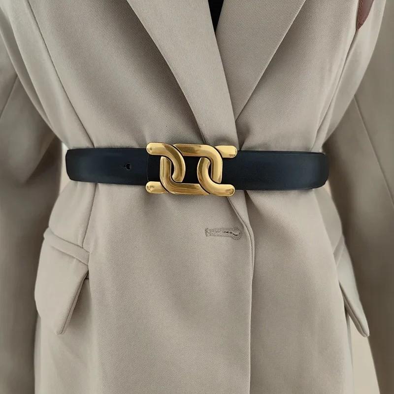 Fashion Lady Belt With Double C Metal Buckle For Denim Pants And Casual Wear