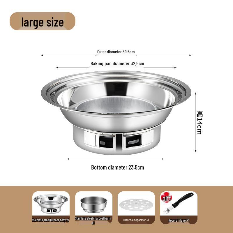 Korean-Style Stainless Steel Round BBQ Grill & Fire Pit with Non-stick Baking Pan