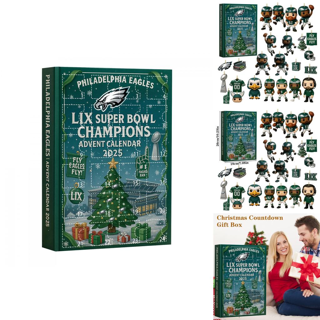 Calendar de Crăciun Philadelphia Eagles Cutie Oarbă Cu Ornamente Acrilice Pentru Cadouri de Petrecere de Sărbători