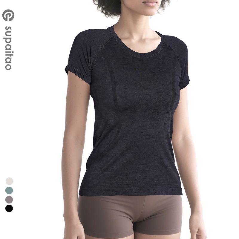 

Non-Exchangeable Non-Returnable] Silm Yoga Clothing Top Short Sleeve Workout Clothes Quick-Drying Breathable Sports T-shirt Women s Loose Thin Black M/6(50.00 kg-56.00 kg)