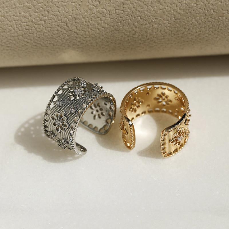 Elegant Fashionable Hollow Design Zircon Stone Ring For Women Trendy Statement Piece 2024