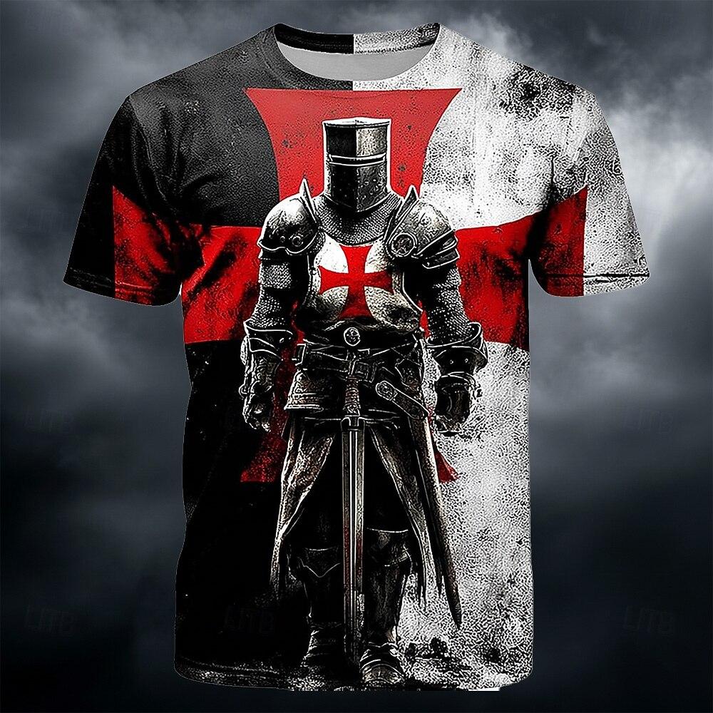 Funny Crusader Knights 3D Print Men's T Shirts Hip Hop Trend Vintage Clothes Casual O-neck Short Sleeve Tops Summer Loose Tees