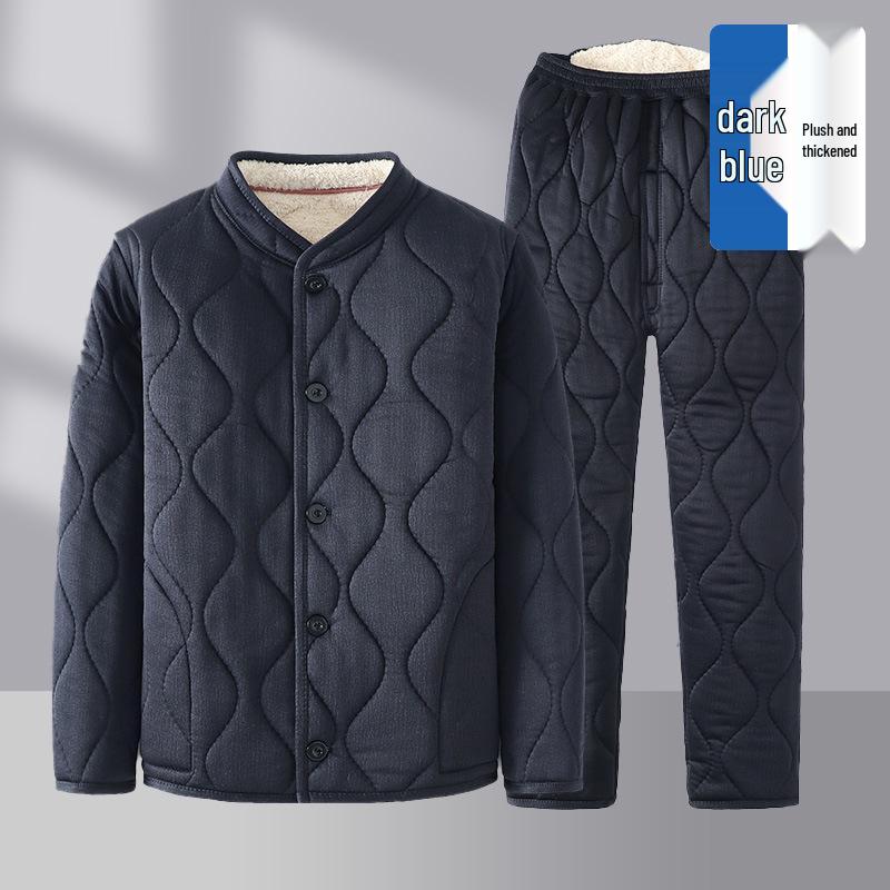Warm Men's Winter Jacket & Pants Set with Lambswool Lining for Dad/Elderly