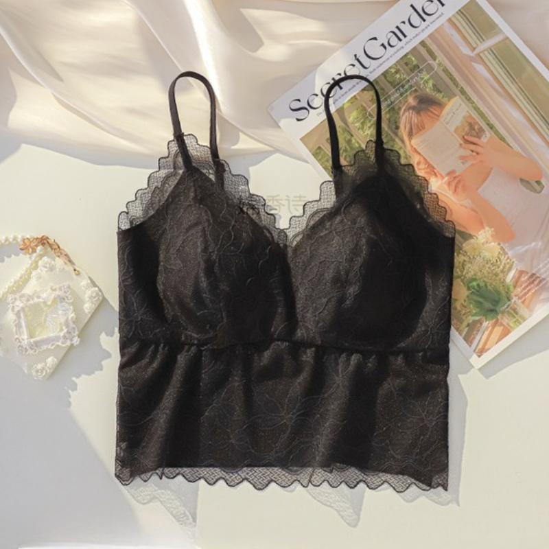 Sexy Lace Wireless Bras for Women Seamless Lingerie Lady One-pieceThin Tank Bra Elegant Sleeveless Cami Tops Female