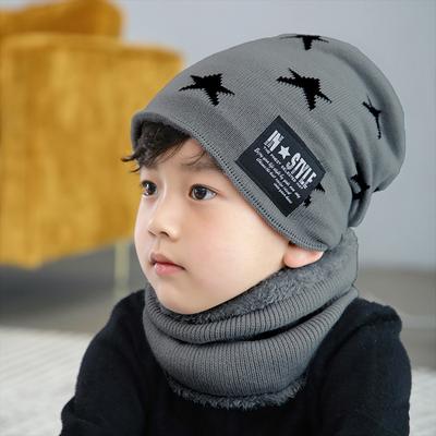 Kinder Winter Wollmütze Schal Set Baby Jungen Mädchen Koreanische Dicke Warme Gestrickte Stern Muster Beanie Mütze Kinder 5-10 Jahre