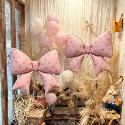 Love Print Bow Aluminum Film Balloon Pink Red Bow Balloon for Birthday Party Wedding Season Mother's Day Decoration Photo Props