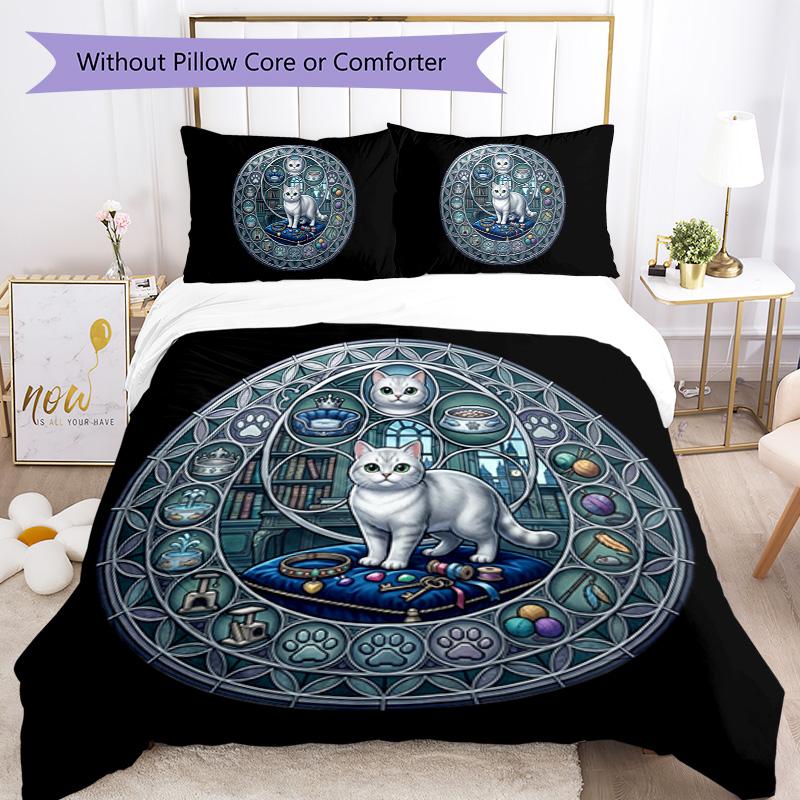 Royal Cats Realm Pattern Bedding,Quilt Set Quilt Cover Pillowcase Home Birthday Gift (1*duvet cover+2*pillowcase,without core)